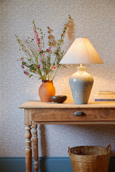 (image for) Laura Ashley Pussywillow Table Lamp Grey Ceramic and Polished Nickel With Shade